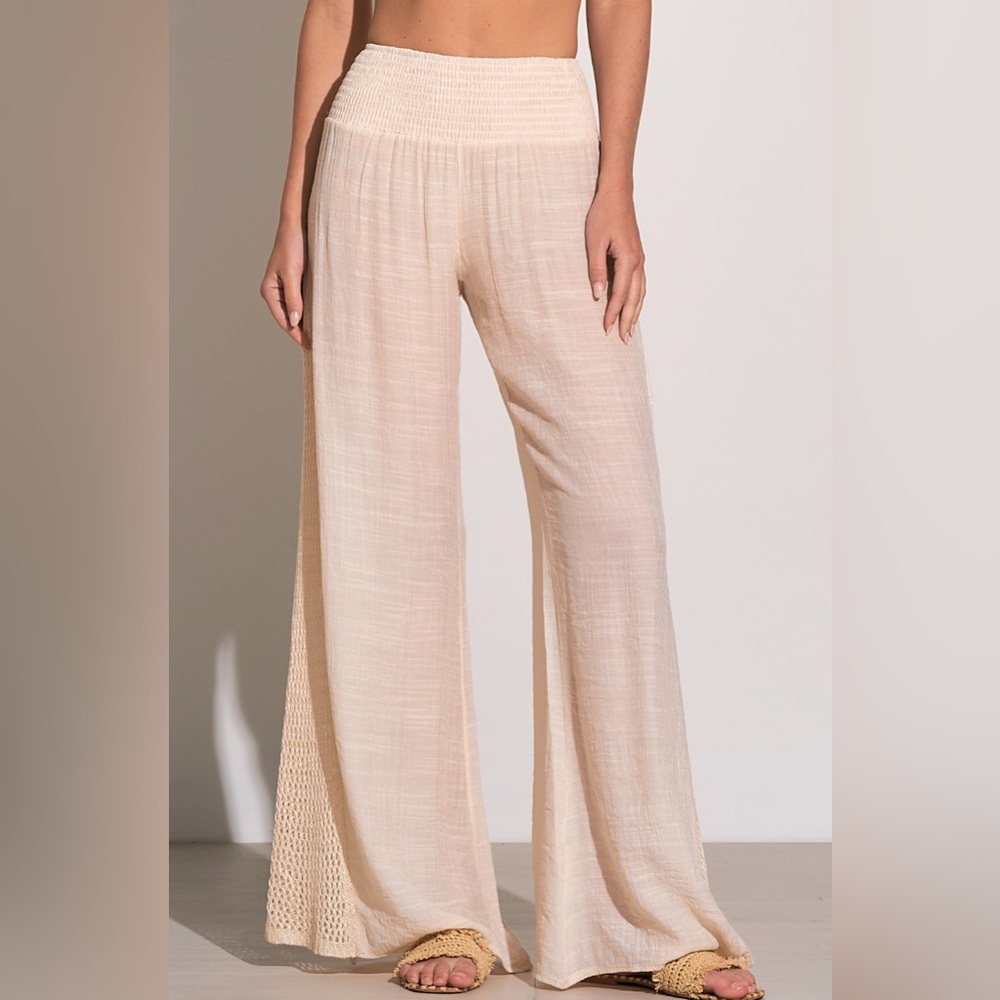 NWT Elan wide leg linen mesh crochet coho chic swim cover up pants